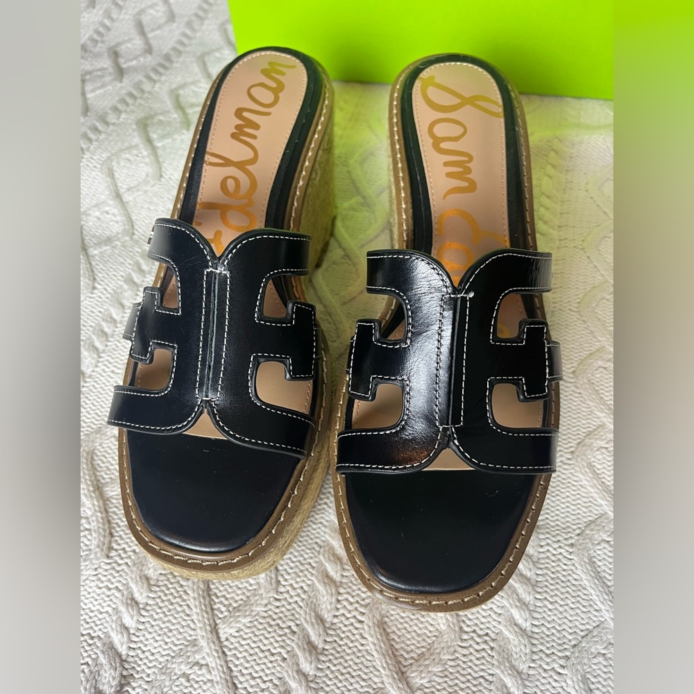 Sam Edelman Black Laine Platform Wedge Sandals Leather Women’s Size 9.5 - Picture 10 of 16